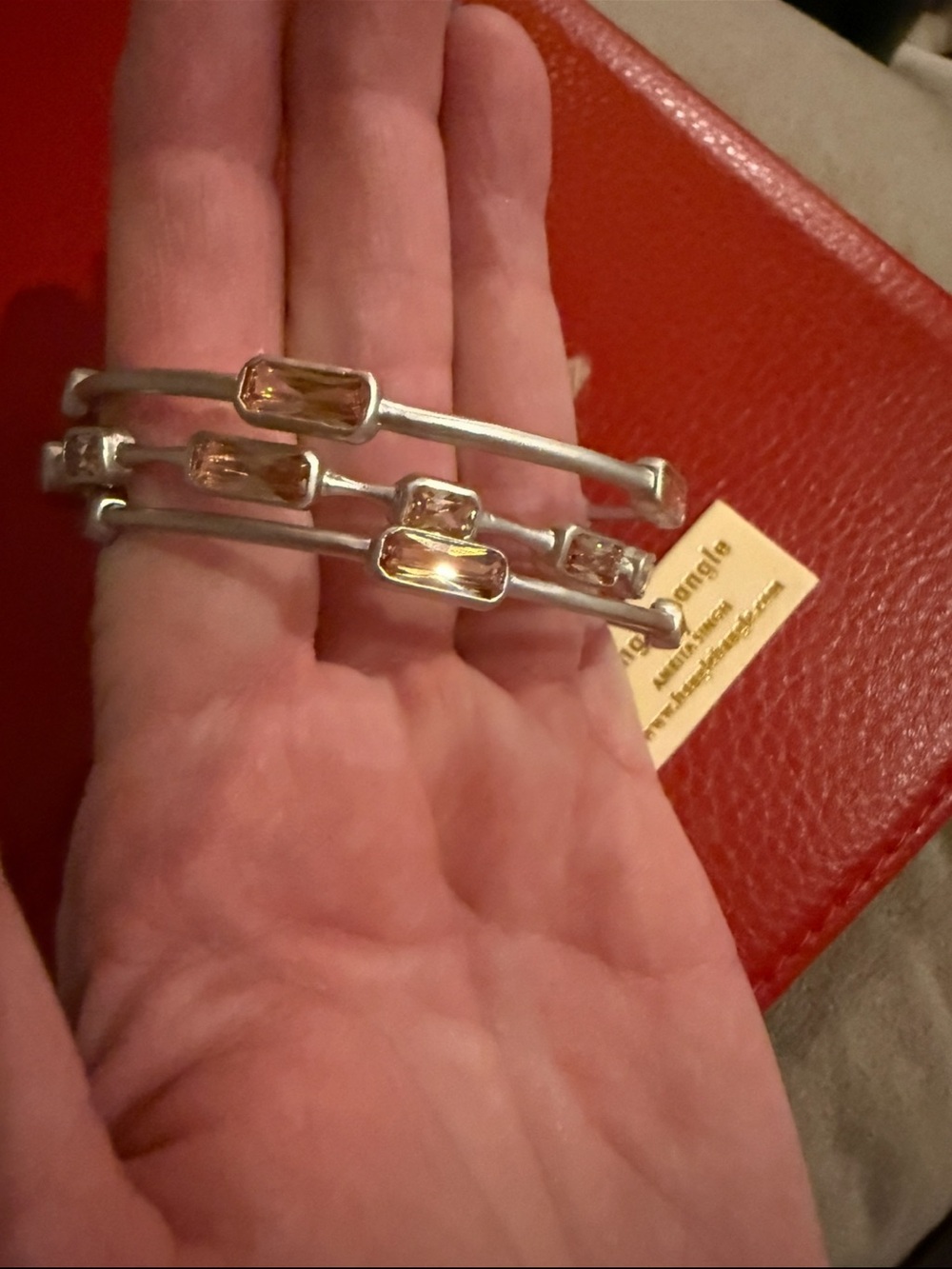 Silver Tone Bracelet with Champagne Crystal Accents